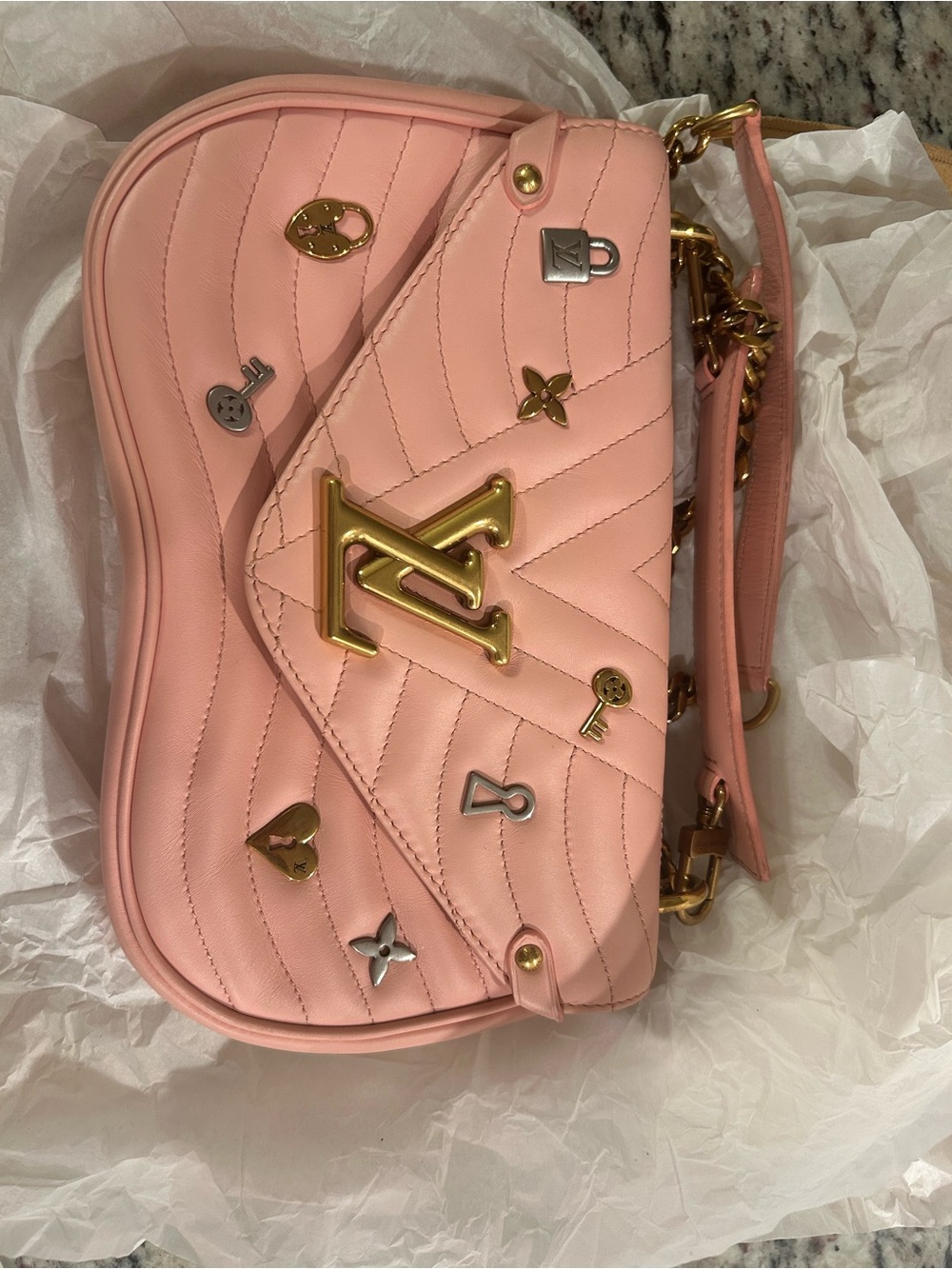 Louis Vuitton Wave Pink Quilted Shoulder Bag with Gold LV Hardware - Picture 7 of 7